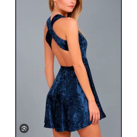 Lulus‎ Solo Album Navy Blue Backless Velvet Skater Dress Small NWT Party Skater - Picture 14 of 14